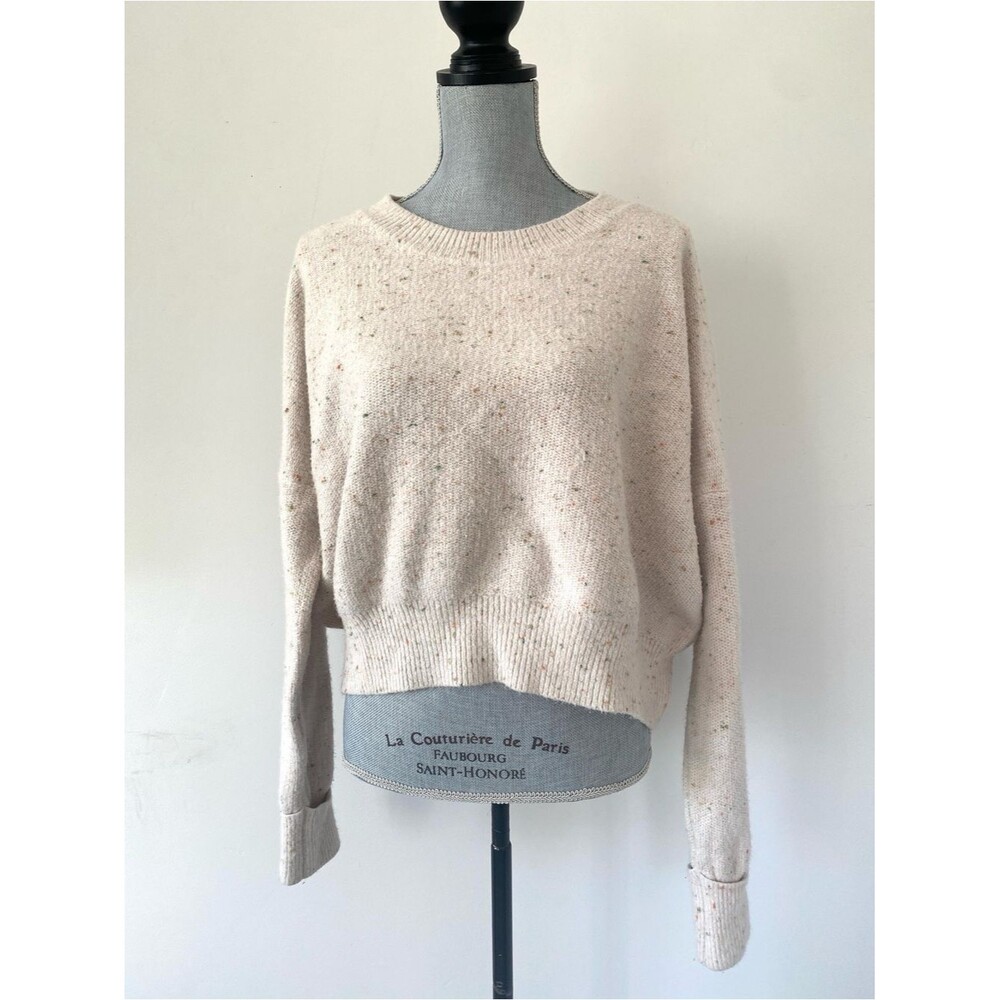 bohme Cream Speckled Crewneck Sweater Sz M Preppy Minimal Boho